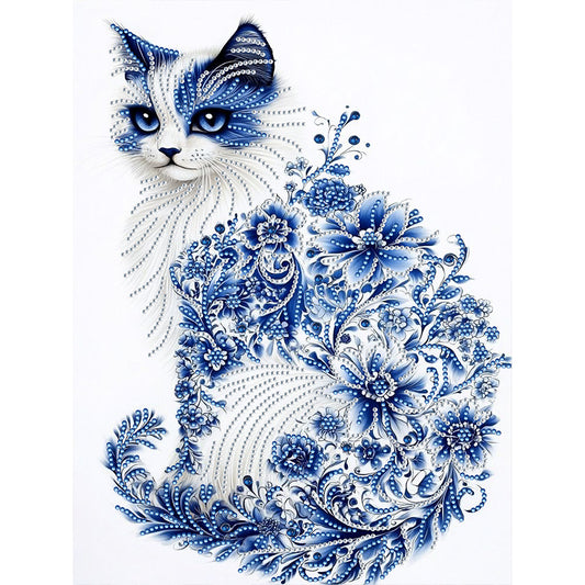 Celadon Flower Style Kitten - Special Shaped Drill Diamond Painting 30*40CM