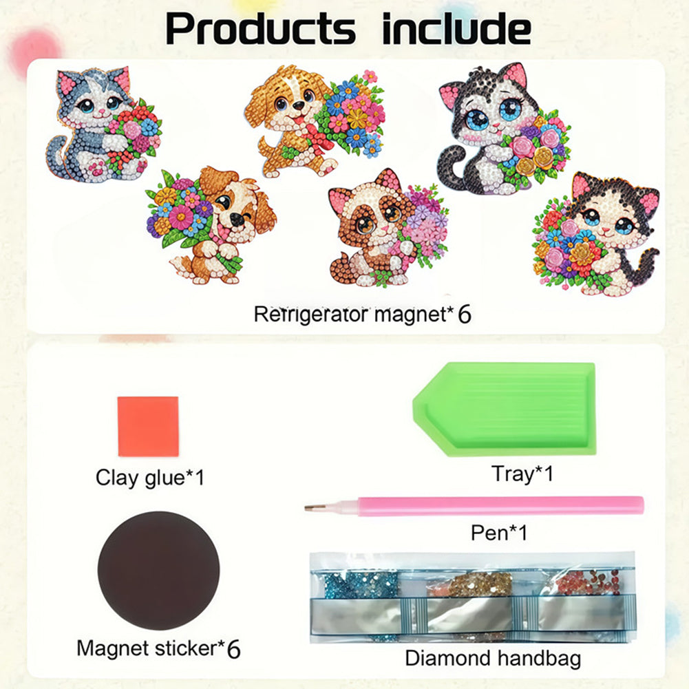 6Pcs Diamond Painting Refrigerator Magnets Diamond Art Kits for Adults Beginners