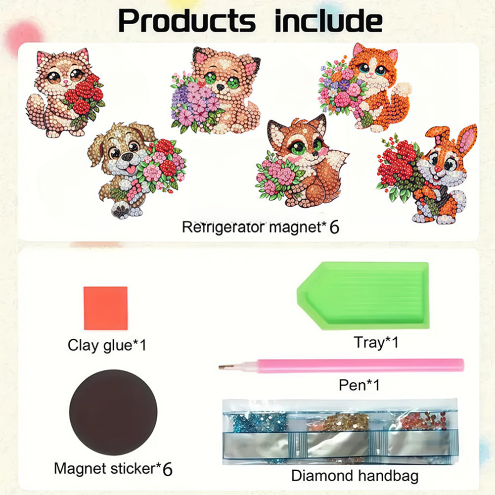 6Pcs Diamond Painting Refrigerator Magnets Diamond Art Kits for Adults Beginners