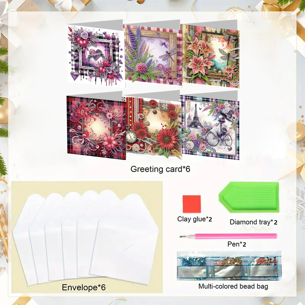 6pcs Diamond Painting Greeting Cards Handmade DIY Diamond Art Cards for Adults