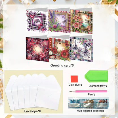 6pcs Diamond Painting Greeting Cards Handmade DIY Diamond Art Cards for Adults