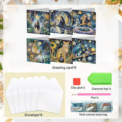 6pcs Diamond Painting Greeting Cards Handmade DIY Diamond Art Cards for Adults