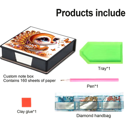 Leather Animals Diamond Painting Notecard Box Flowers Gem Art Sticky Note Holder