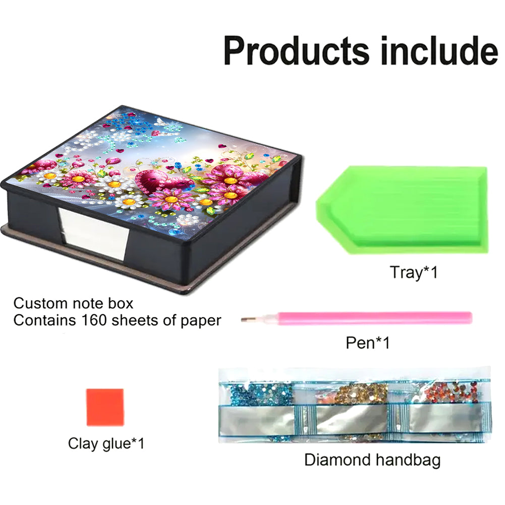 Leather Animals Diamond Painting Notecard Box Flowers Gem Art Sticky Note Holder