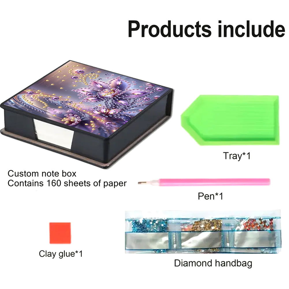 Leather Animals Diamond Painting Notecard Box Flowers Gem Art Sticky Note Holder