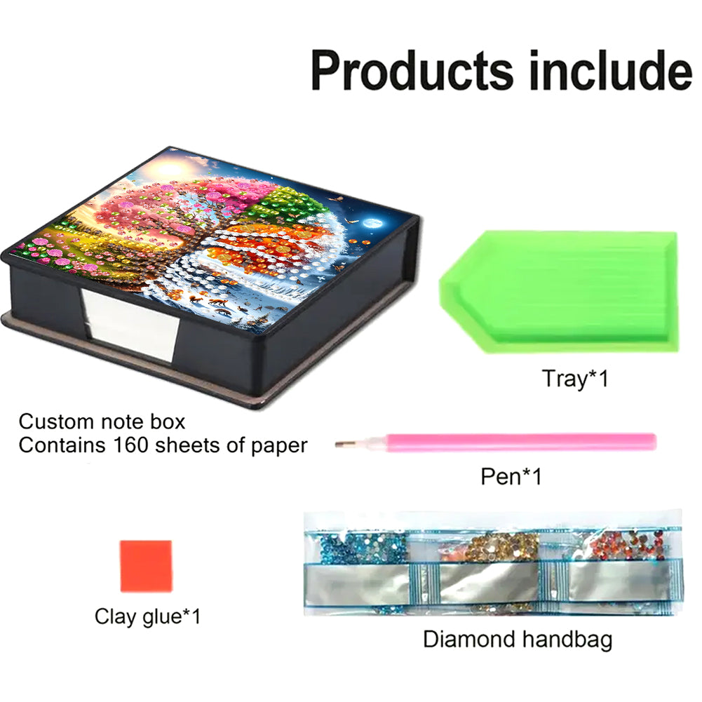 Leather Animals Diamond Painting Notecard Box Flowers Gem Art Sticky Note Holder