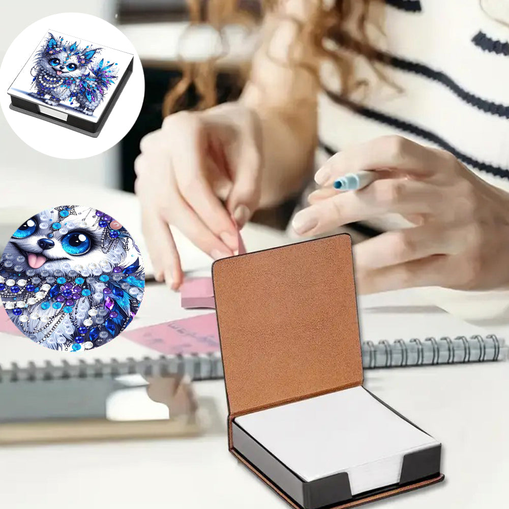 Leather Animals Diamond Painting Notecard Box Flowers Gem Art Sticky Note Holder