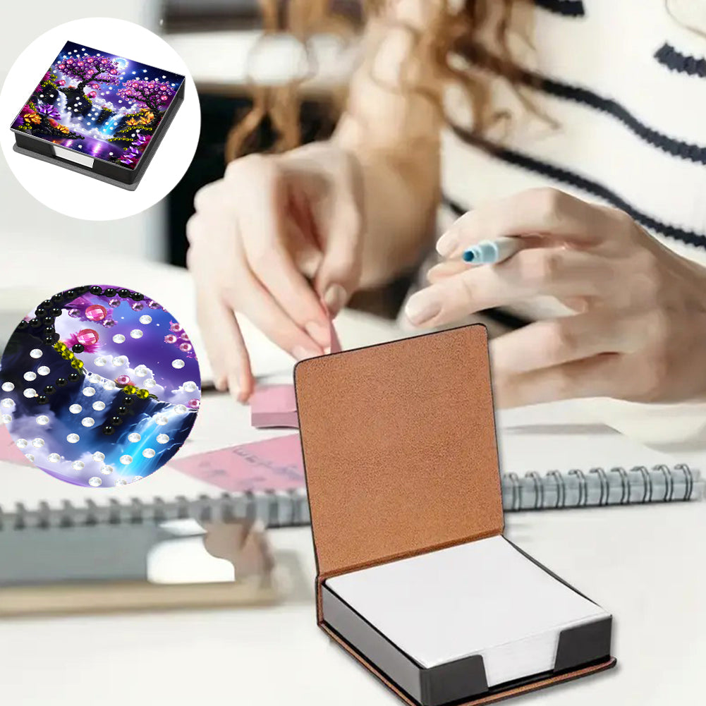 Leather Animals Diamond Painting Notecard Box Flowers Gem Art Sticky Note Holder