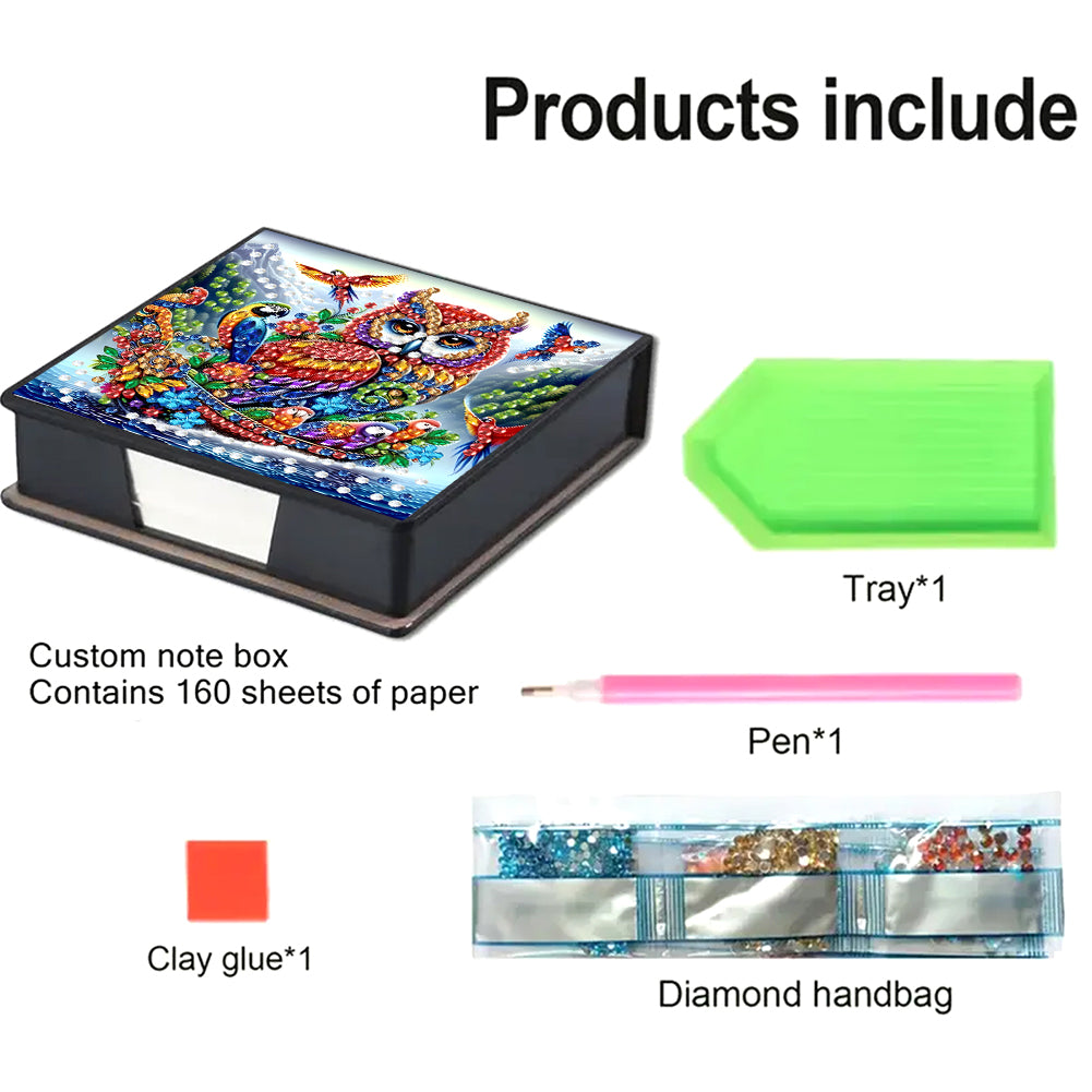Leather Animals Diamond Painting Notecard Box Flowers Gem Art Sticky Note Holder
