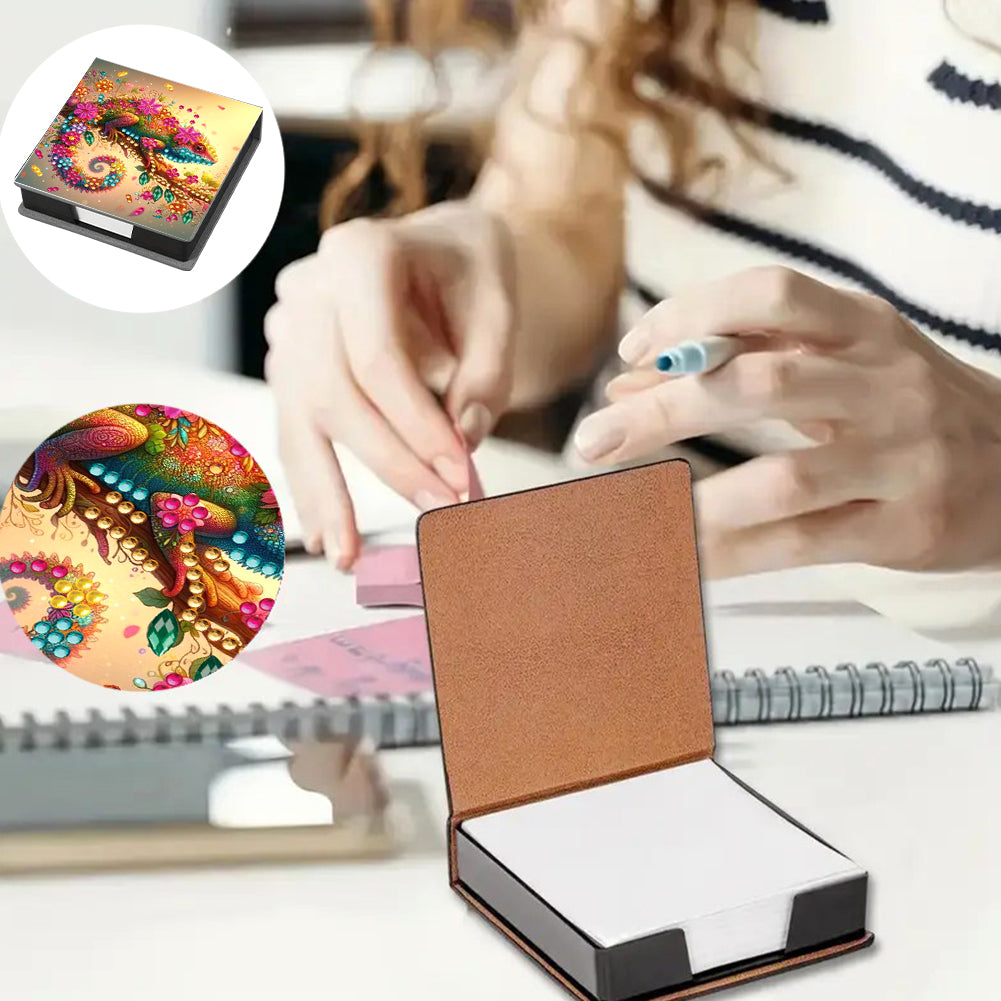 Leather Animals Diamond Painting Notecard Box Flowers Gem Art Sticky Note Holder