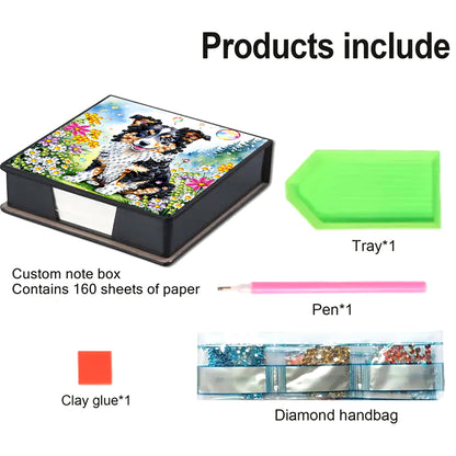 Leather Animals Diamond Painting Notecard Box Flowers Gem Art Sticky Note Holder