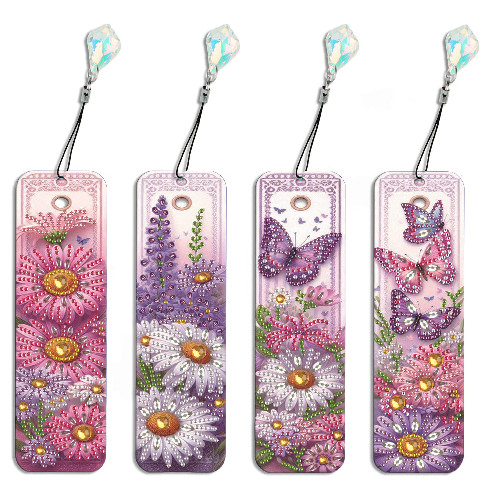 4 Pcs Flower Diamond Painting Bookmarks Diamond Art Bookmarks for Book Lovers
