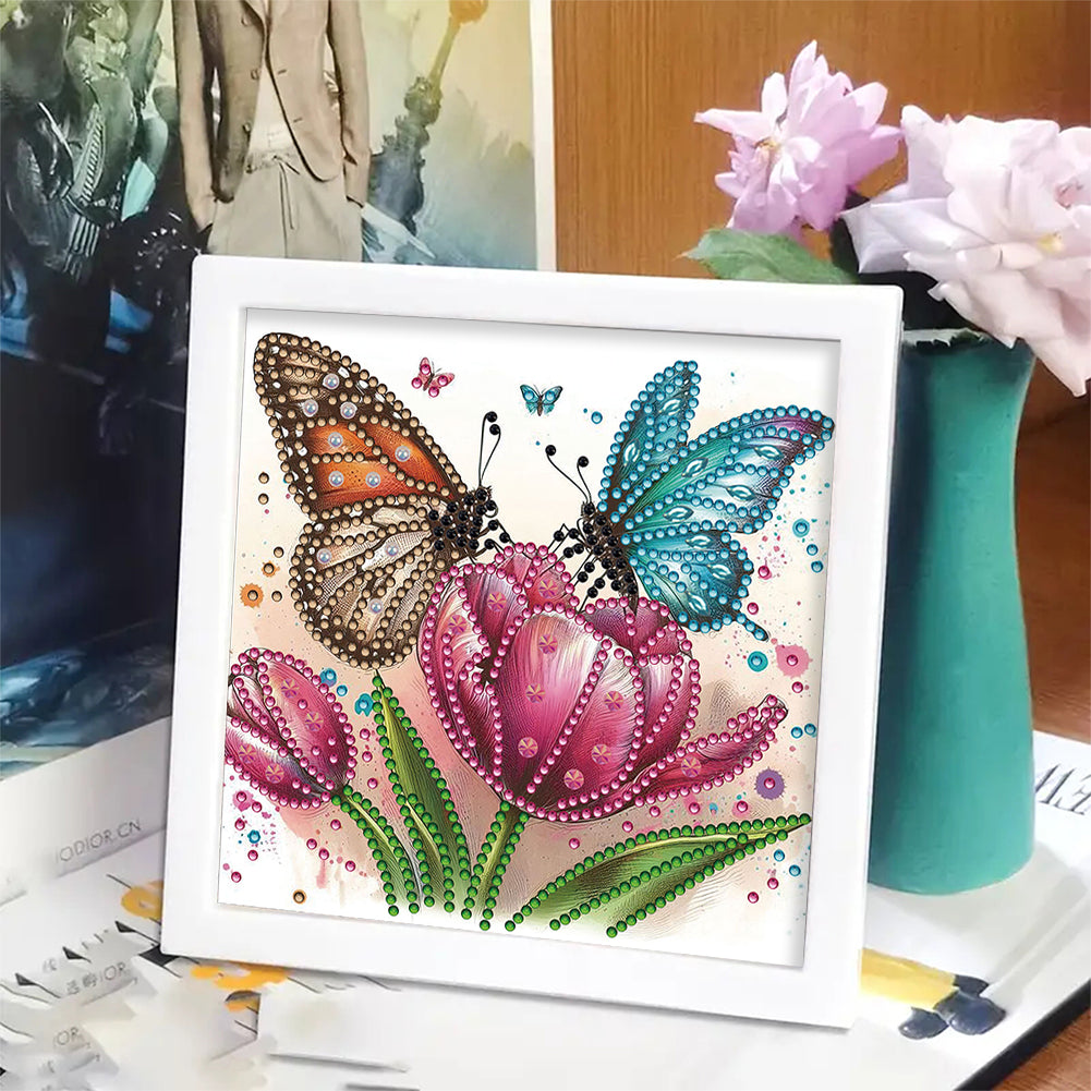 Butterfly Tulip - Special Shaped Drill Diamond Painting 18*18CM