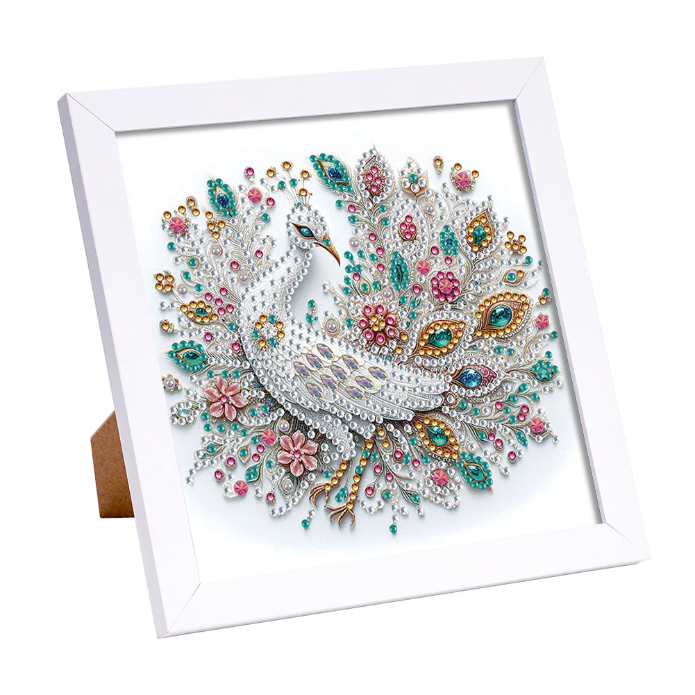 White Peacock - Special Shaped Drill Diamond Painting 18*18CM