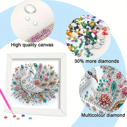 White Peacock - Special Shaped Drill Diamond Painting 18*18CM