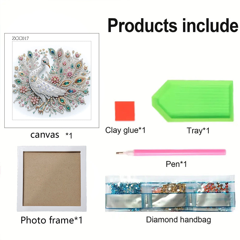 White Peacock - Special Shaped Drill Diamond Painting 18*18CM