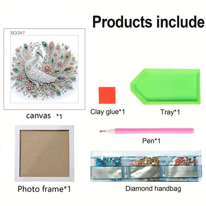 White Peacock - Special Shaped Drill Diamond Painting 18*18CM