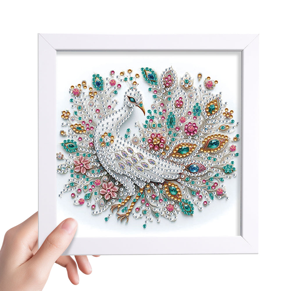 White Peacock - Special Shaped Drill Diamond Painting 18*18CM