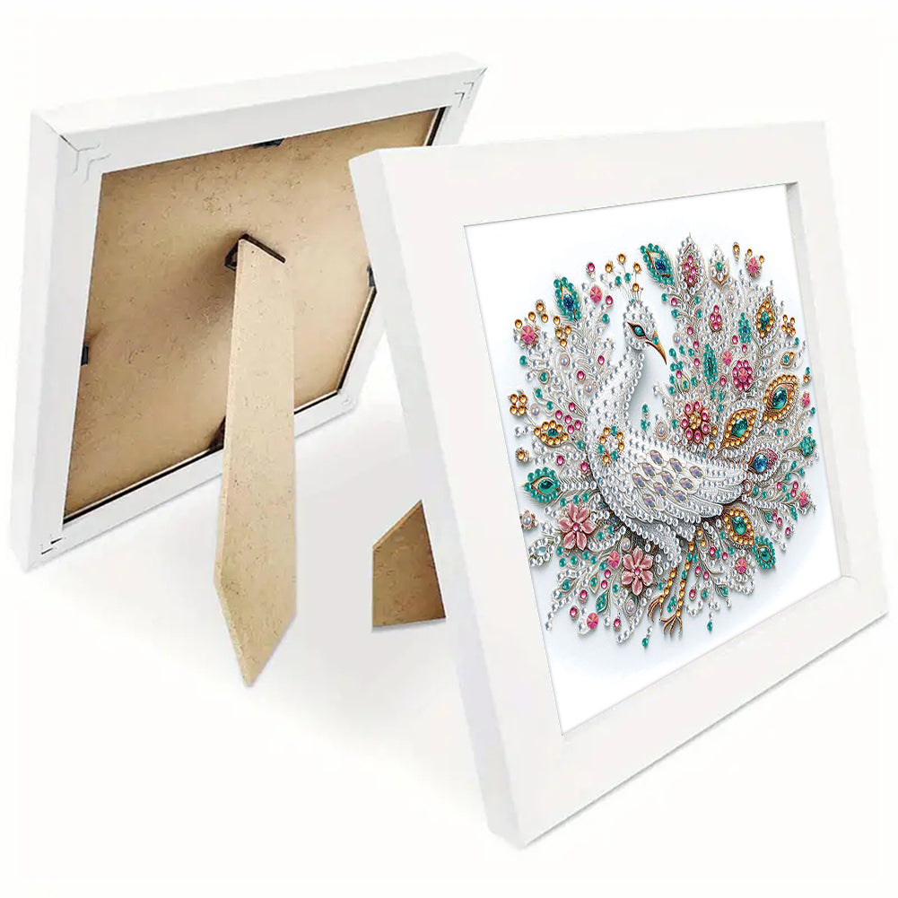 White Peacock - Special Shaped Drill Diamond Painting 18*18CM