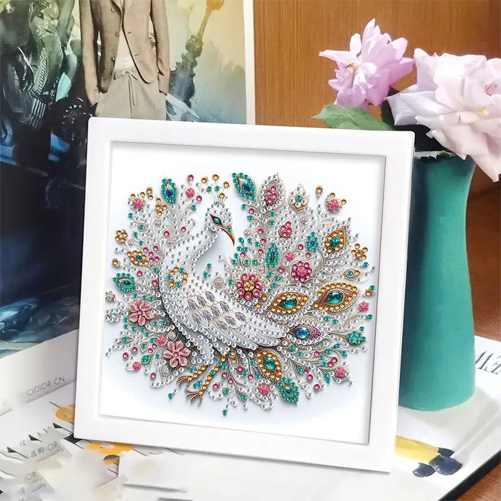 White Peacock - Special Shaped Drill Diamond Painting 18*18CM