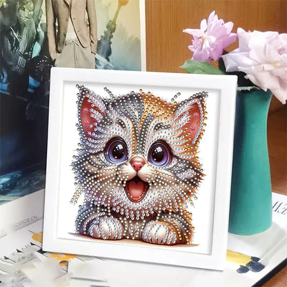 Happy Cat - Special Shaped Drill Diamond Painting 18*18CM