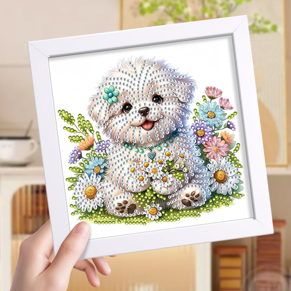 Little White Dog - Special Shaped Drill Diamond Painting 18*18CM