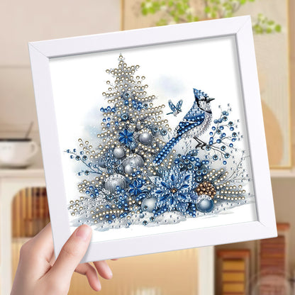 Christmas Blue Tit - Special Shaped Drill Diamond Painting 18*18CM