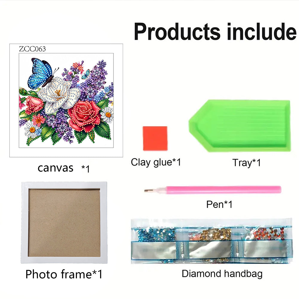 Butterfly Flower - Special Shaped Drill Diamond Painting 18*18CM