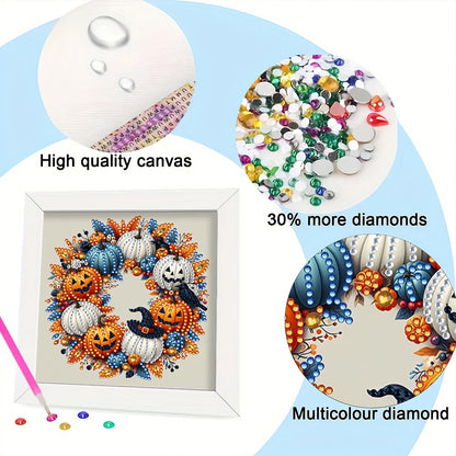 Halloween Pumpkin Wreath - Special Shaped Drill Diamond Painting 18*18CM