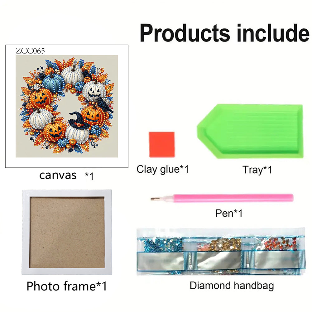 Halloween Pumpkin Wreath - Special Shaped Drill Diamond Painting 18*18CM