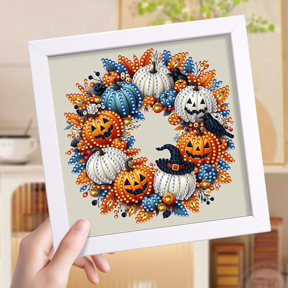 Halloween Pumpkin Wreath - Special Shaped Drill Diamond Painting 18*18CM