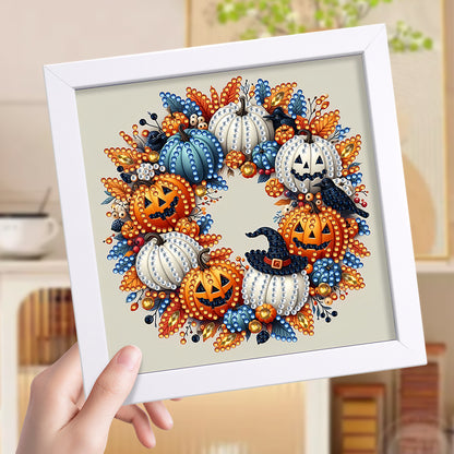 Halloween Pumpkin Wreath - Special Shaped Drill Diamond Painting 18*18CM