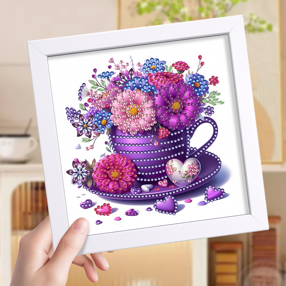 Cup Flower - Special Shaped Drill Diamond Painting 18*18CM