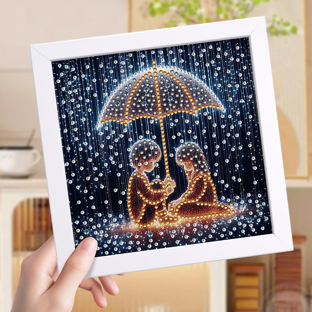 Rainy Night Boy And Girl - Special Shaped Drill Diamond Painting 18*18CM