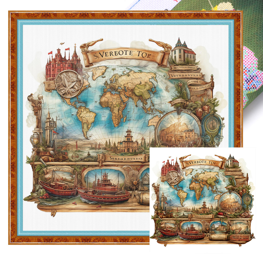 Map - Stamped Cross Stitch 50*50CM