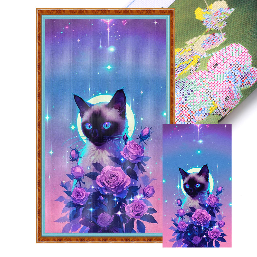 Rose Kitten - 11CT Stamped Cross Stitch 40*70CM