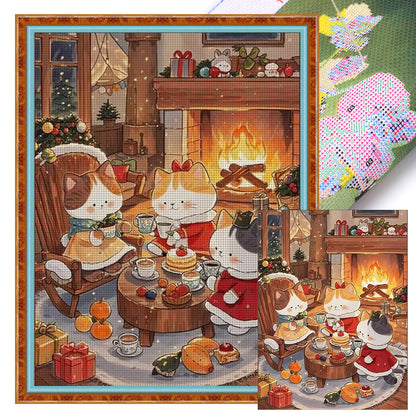 Cartoon Christmas Cat - 11CT Stamped Cross Stitch 45*60CM