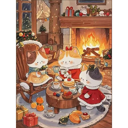 Cartoon Christmas Cat - 11CT Stamped Cross Stitch 45*60CM