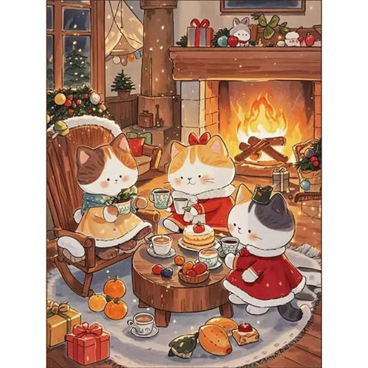 Cartoon Christmas Cat - 11CT Stamped Cross Stitch 45*60CM