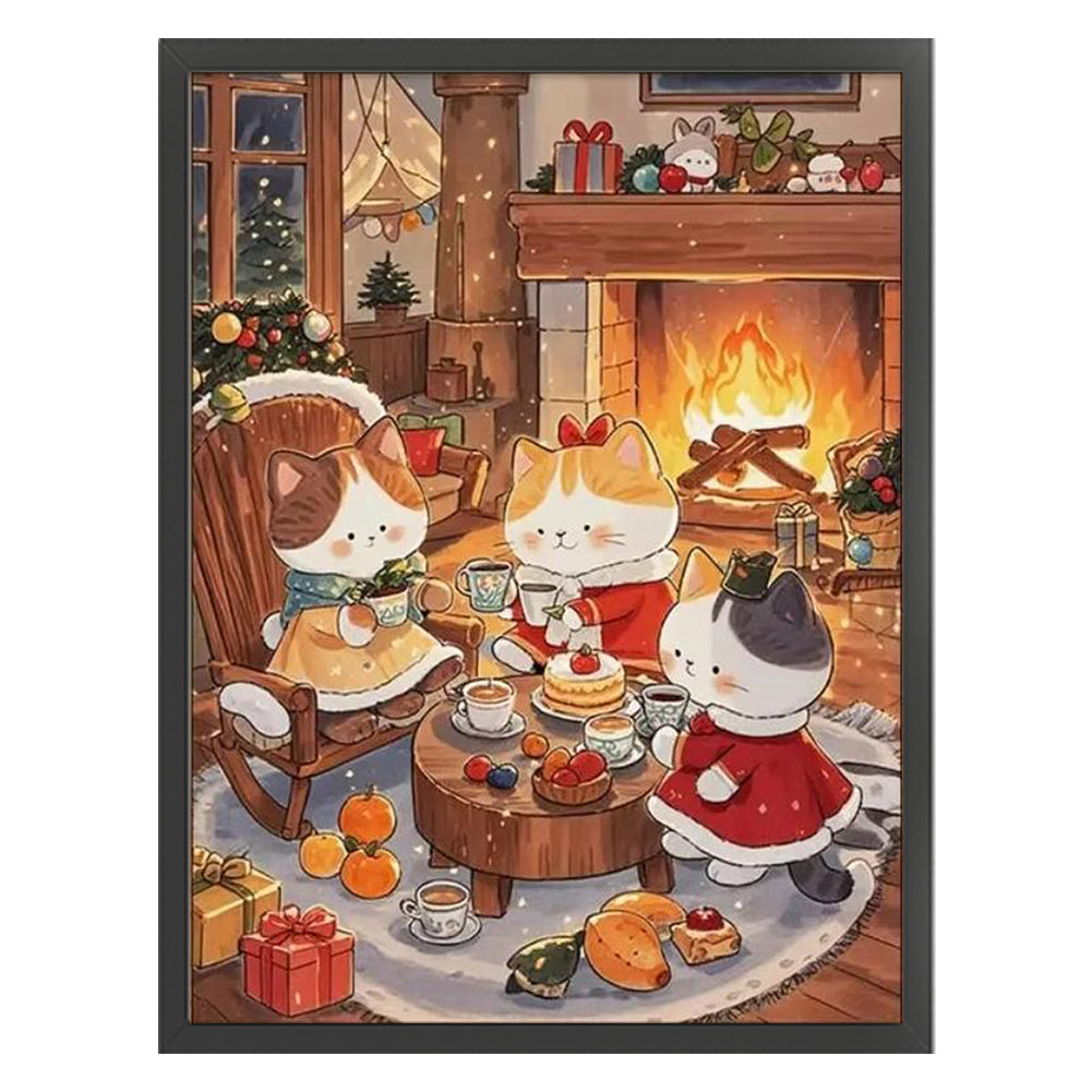 Cartoon Christmas Cat - 11CT Stamped Cross Stitch 45*60CM