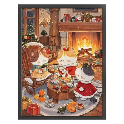Cartoon Christmas Cat - 11CT Stamped Cross Stitch 45*60CM