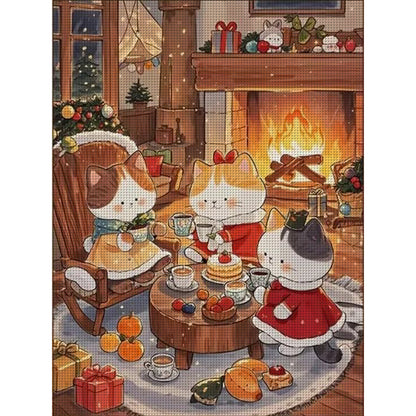 Cartoon Christmas Cat - 11CT Stamped Cross Stitch 45*60CM