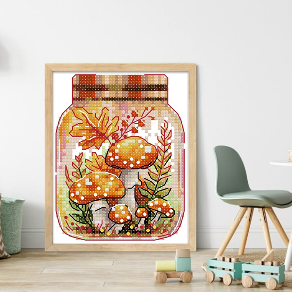 Autumn In The Jar - 14CT Stamped Cross Stitch 11*14CM(Joy Sunday)