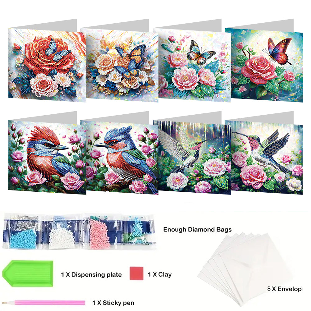 8/12pcs Diamond Painting Greeting Cards Handmade Diamond Art Cards for Adults