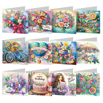 8/12pcs Diamond Painting Greeting Cards Handmade Diamond Art Cards for Adults