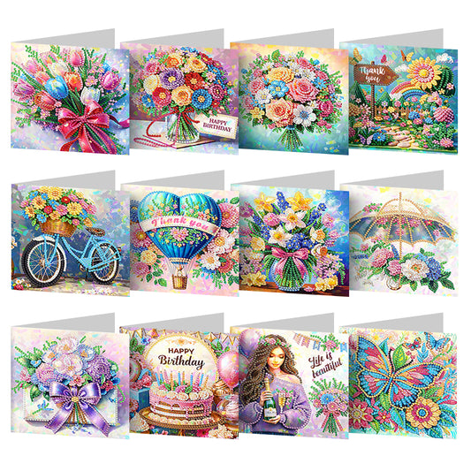 8/12pcs Diamond Painting Greeting Cards Handmade Diamond Art Cards for Adults