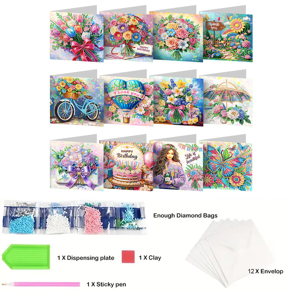 8/12pcs Diamond Painting Greeting Cards Handmade Diamond Art Cards for Adults