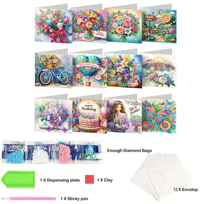 8/12pcs Diamond Painting Greeting Cards Handmade Diamond Art Cards for Adults