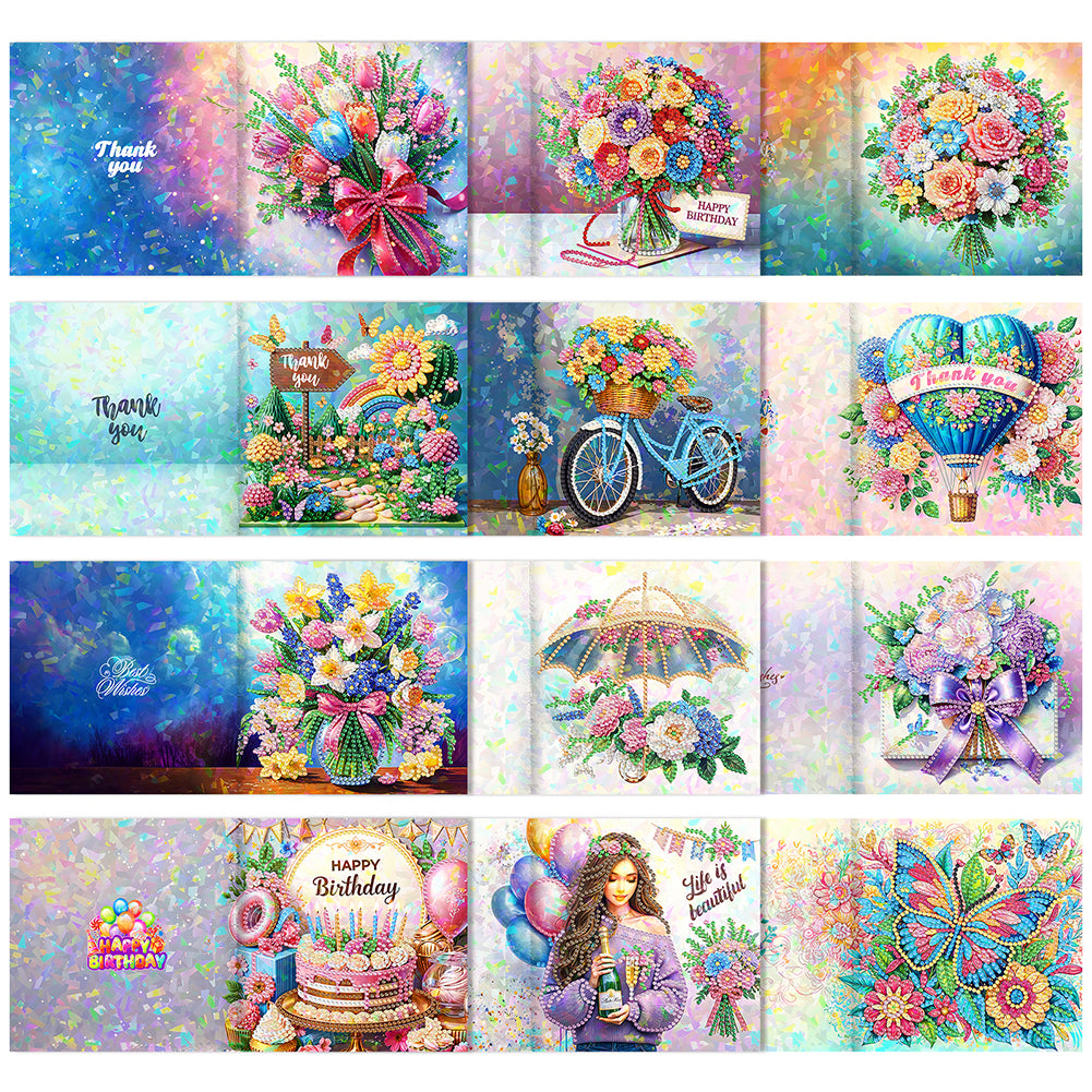 8/12pcs Diamond Painting Greeting Cards Handmade Diamond Art Cards for Adults