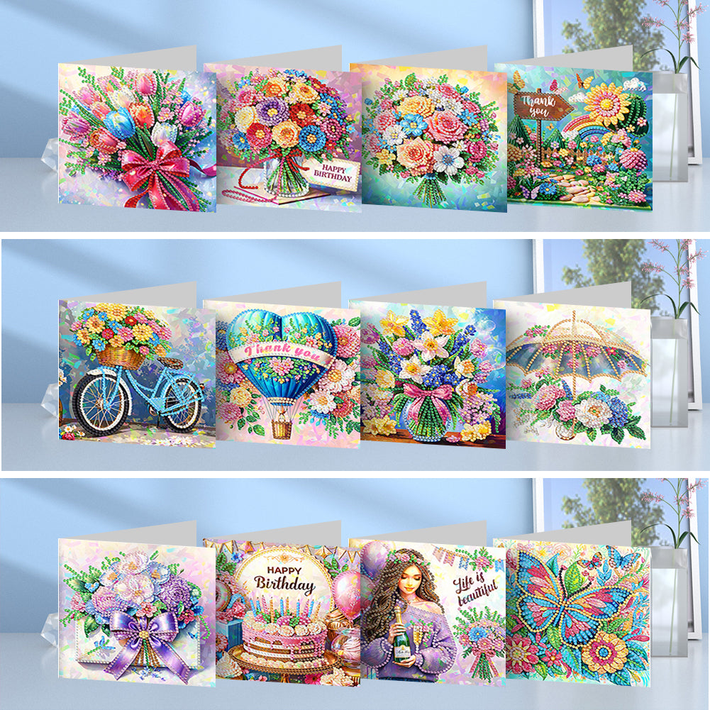 8/12pcs Diamond Painting Greeting Cards Handmade Diamond Art Cards for Adults